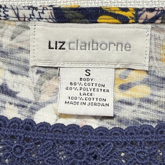 Liz Claiborne Blue Flower Lace Square Neck Blouse Cap Short Sleeve Women's Sm - Picture 4 of 7